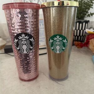 Starbucks Pink and Gold Glitter Tumblers